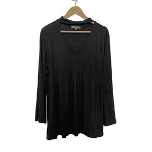 89th & Madison Cut Out Neckline Tunic Top Size XL Black Stretch Boho Chic Witchy